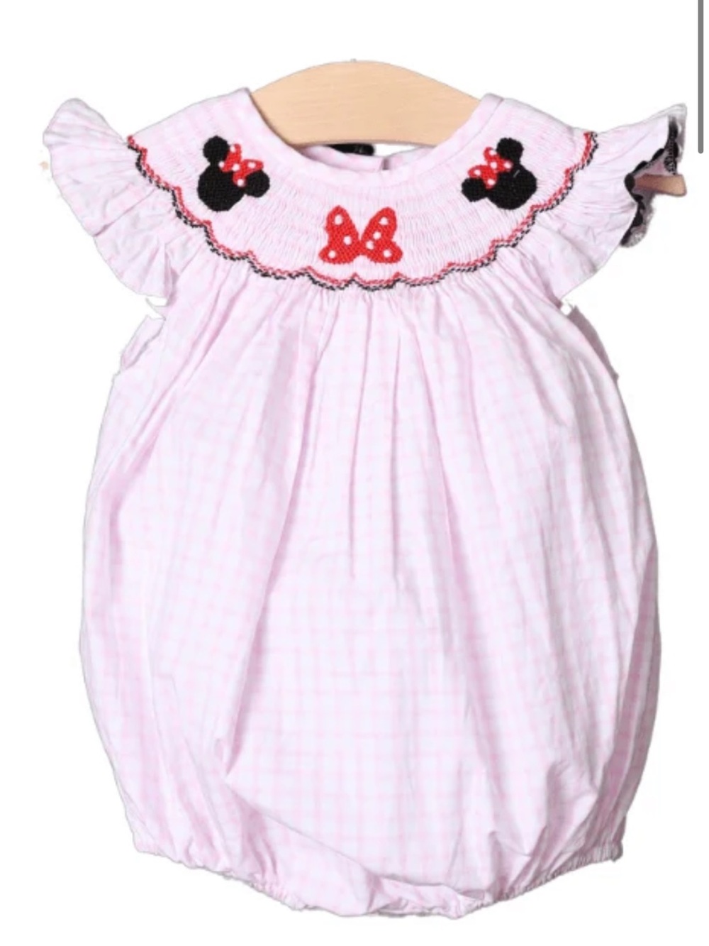Smocked Flamingo Minnie Mouse and Bow Windowpane Bubble Disney